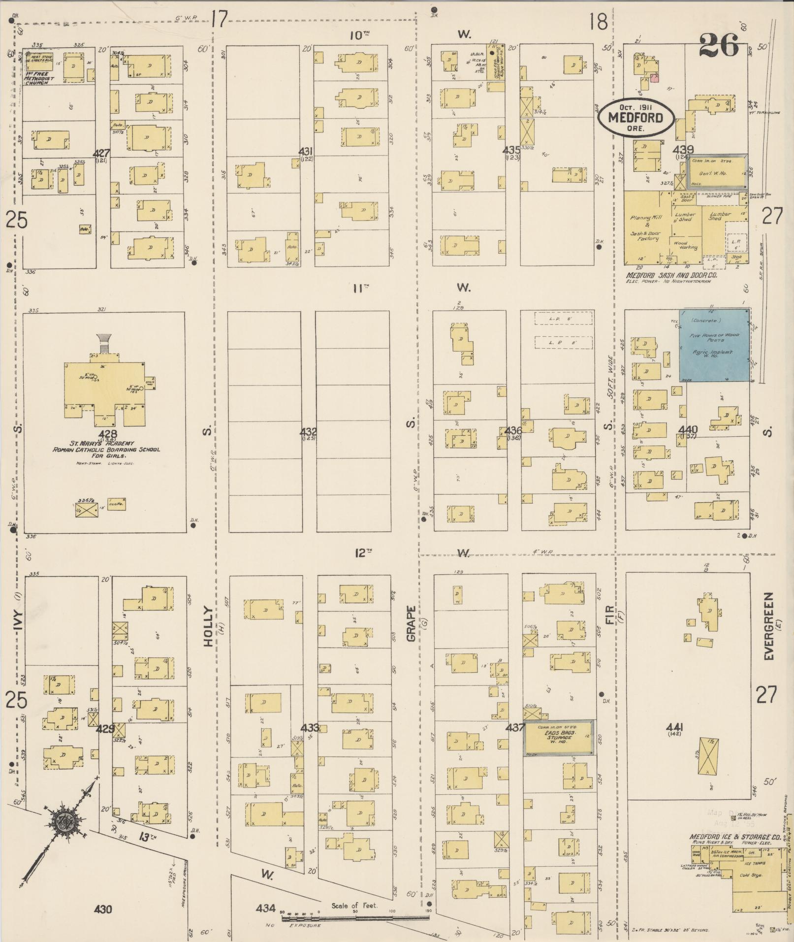 Sanborn Fire Insurance Map from Medford, Jackson County, Oregon (1911), Sheet #0026 - Complete Map Set gallery image, historic Sanborn map, vintage wall art, Oregon Oregon