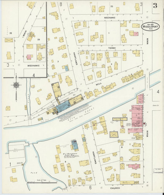 Sanborn Fire Insurance Map from Middleport, Niagara County, New York (1911), Sheet #0003 - Historic Sanborn Fire Insurance Map Print, vintage old map wall art, antique decor, genealogy gift, New York New York map