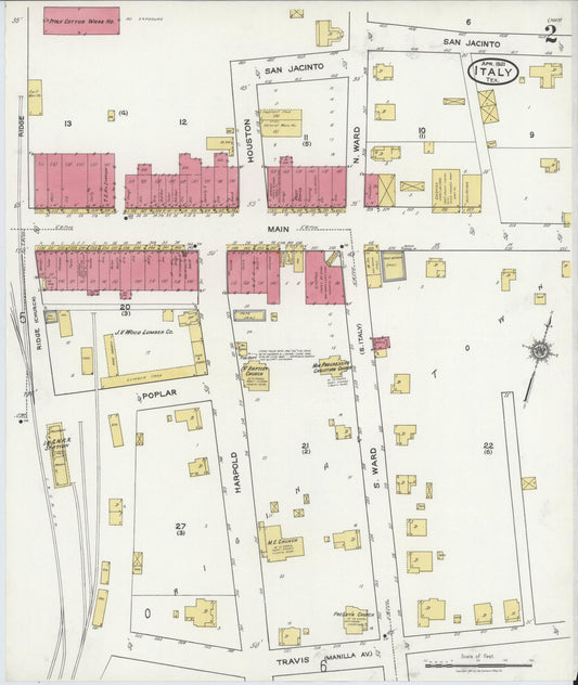 Sanborn Fire Insurance Map from Italy, Ellis County, Texas (1921), Sheet #0002 - Historic Sanborn Fire Insurance Map Print, vintage old map wall art, antique decor, genealogy gift, Texas Texas map