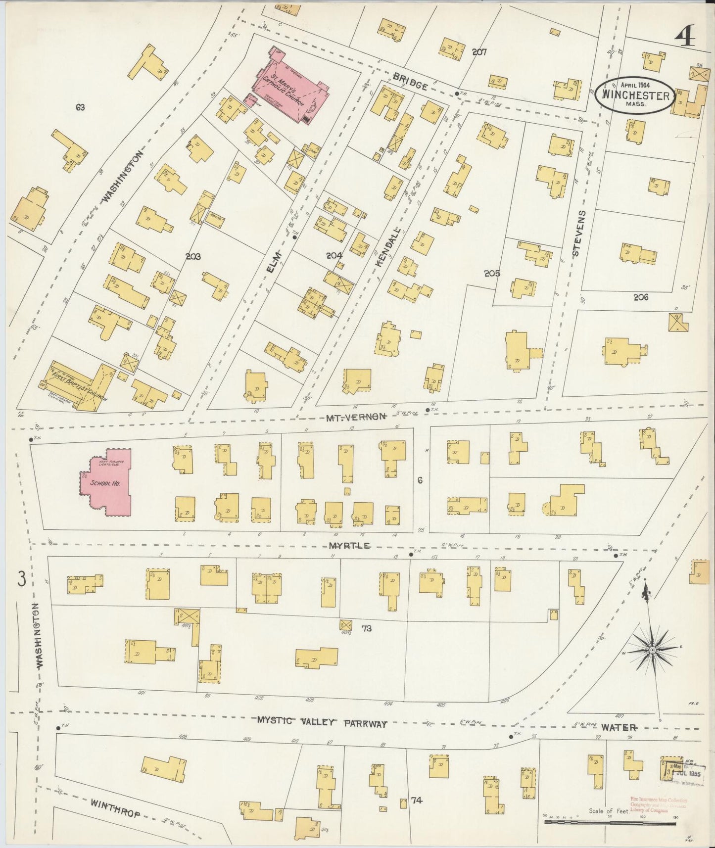 Sanborn Fire Insurance Map from Winchester, Middlesex County, Massachusetts (1904), Sheet #0004 - Complete Map Set gallery image, historic Sanborn map, vintage wall art, Massachusetts Massachusetts
