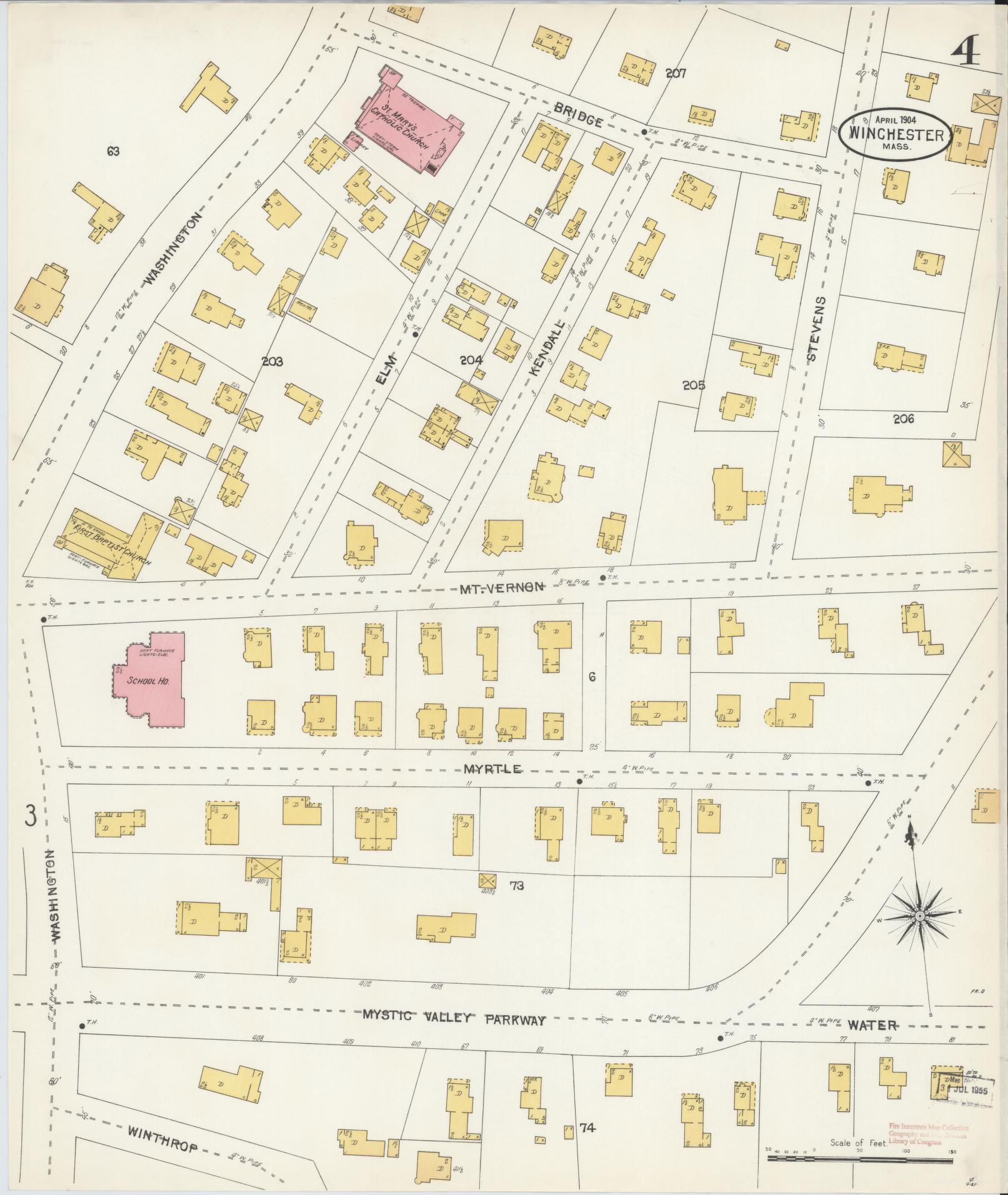 Sanborn Fire Insurance Map from Winchester, Middlesex County, Massachusetts (1904), Sheet #0004 - Complete Map Set gallery image, historic Sanborn map, vintage wall art, Massachusetts Massachusetts