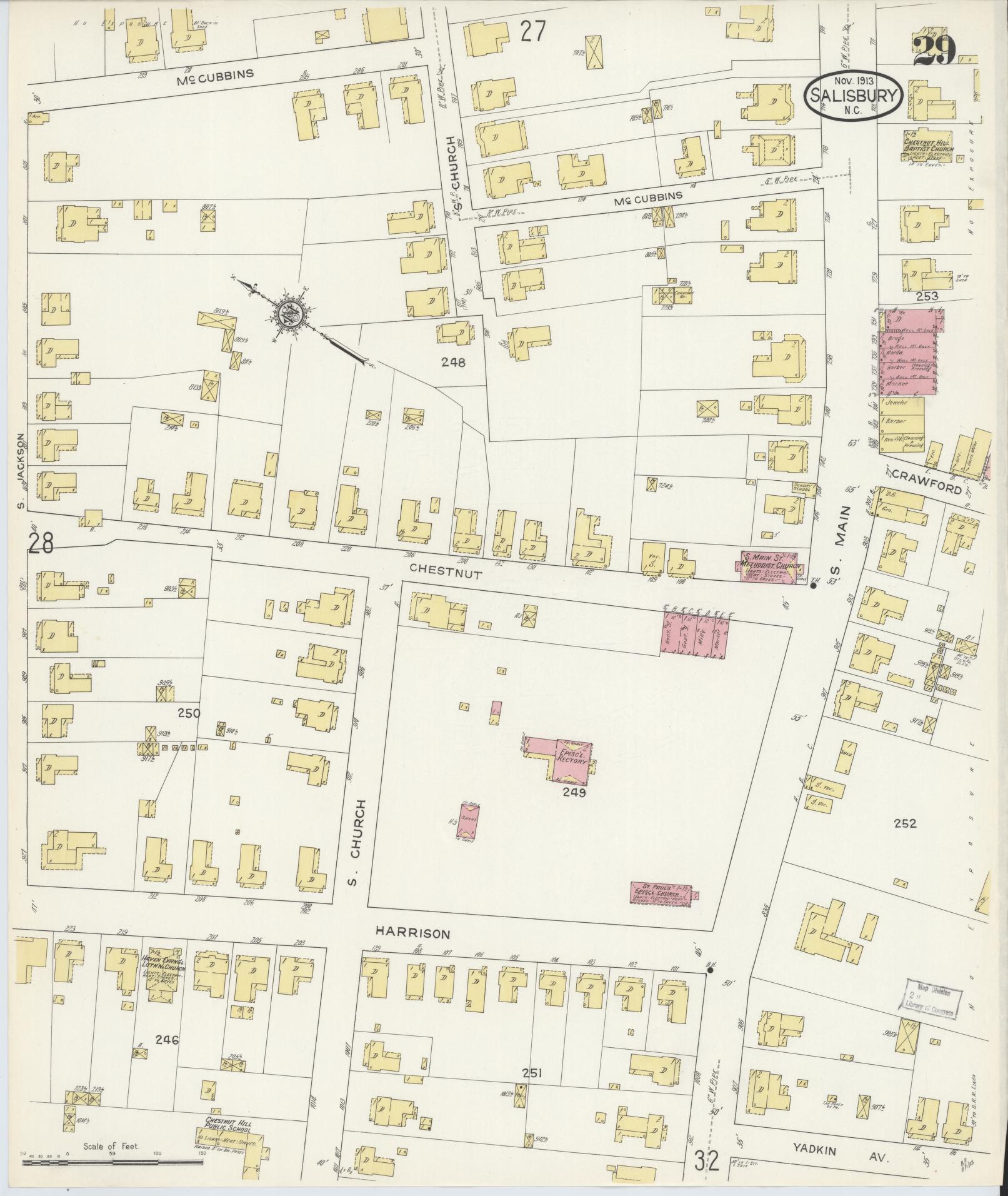 Sanborn Fire Insurance Map from Salisbury, Rowan County, North Carolina (1913), Sheet #0029 - Complete Map Set gallery image, historic Sanborn map, vintage wall art, North Carolina North Carolina