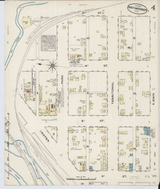 Sanborn Fire Insurance Map from Benton Harbor, Berrien County, Michigan (1884), Sheet #0004 - Historic Sanborn Fire Insurance Map Print, vintage old map wall art, antique decor, genealogy gift, Michigan Michigan map