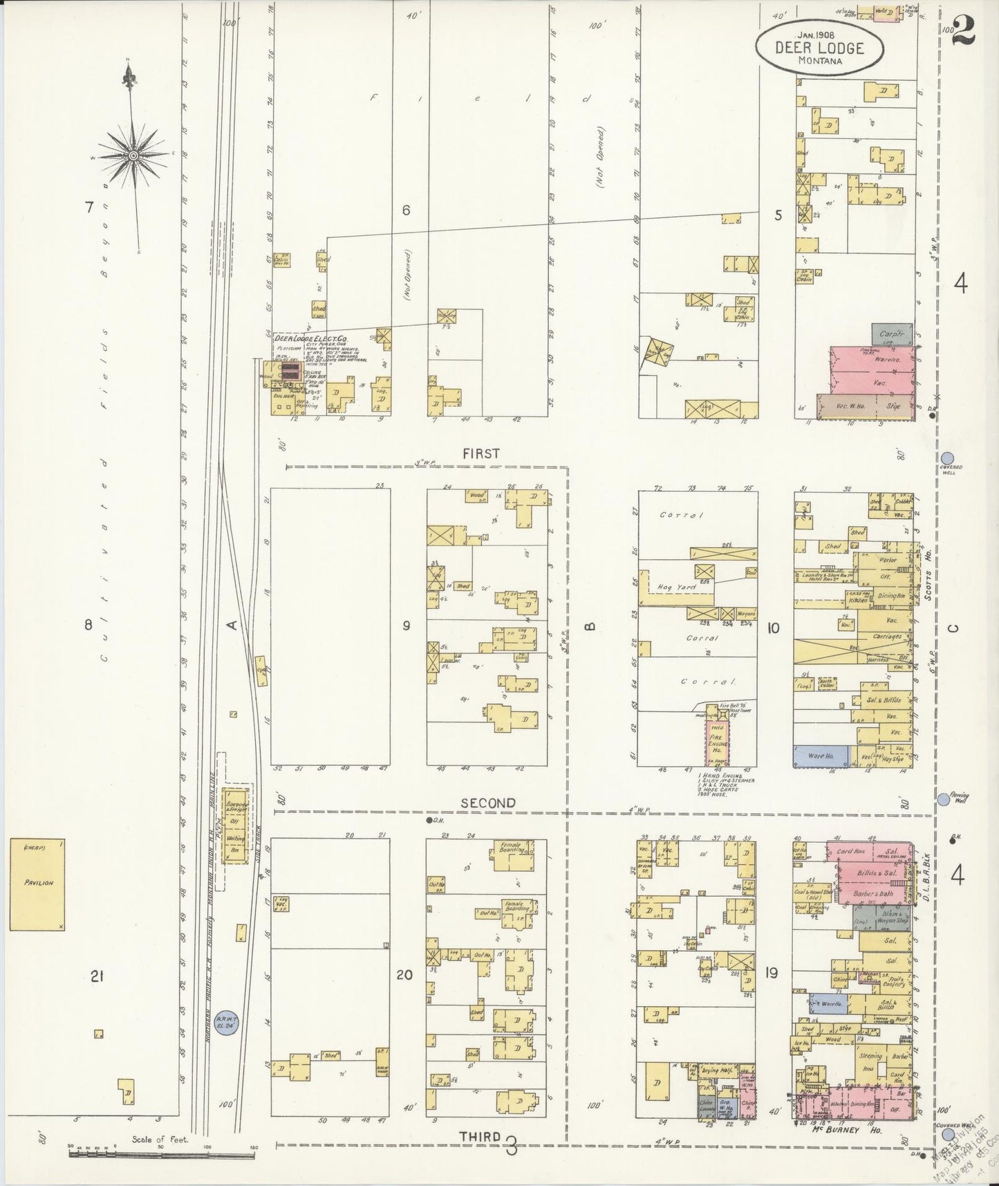 Sanborn Fire Insurance Map from Deer Lodge, Powell County, Montana (1908), Sheet #0002 - Complete Map Set gallery image, historic Sanborn map, vintage wall art, Montana Montana