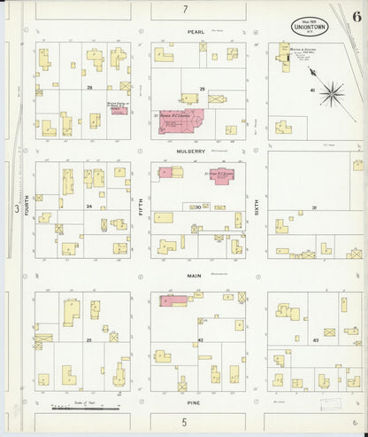 Sanborn Fire Insurance Map from Uniontown, Union County, Kentucky (1909), Sheet #0006 - Complete Map Set gallery image, historic Sanborn map, vintage wall art, Kentucky Kentucky