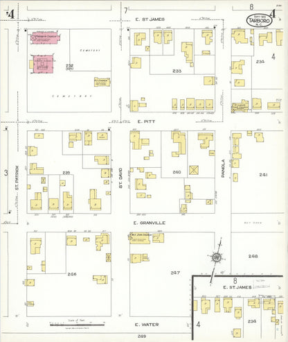 Sanborn Fire Insurance Map from Tarboro, Edgecombe County, North Carolina (1923), Sheet #0004 - Historic Sanborn Fire Insurance Map Print, vintage old map wall art, antique decor, genealogy gift, North Carolina North Carolina map