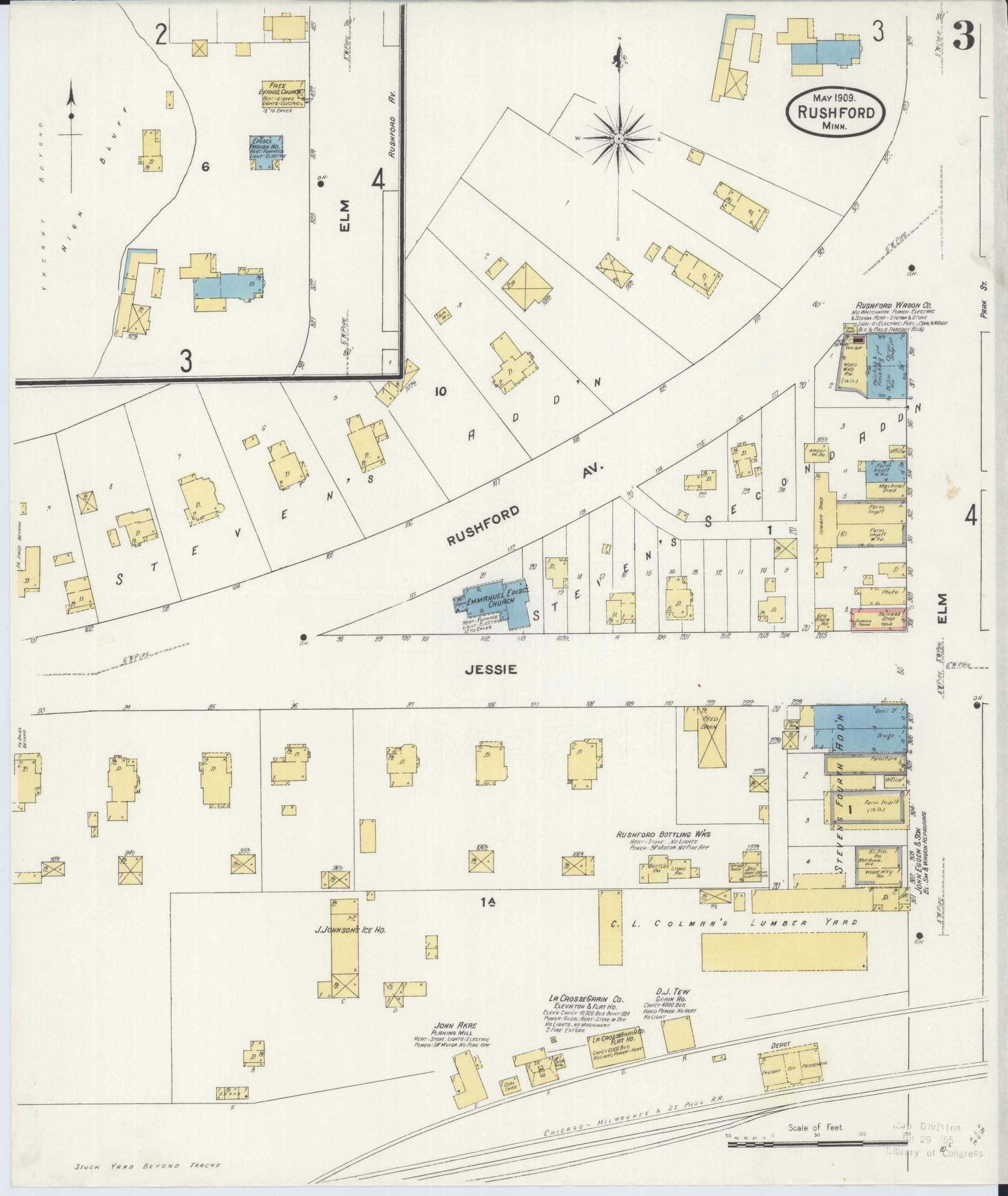 Sanborn Fire Insurance Map from Rushford, Fillmore County, Minnesota (1909), Sheet #0003 - Complete Map Set gallery image, historic Sanborn map, vintage wall art, Minnesota Minnesota