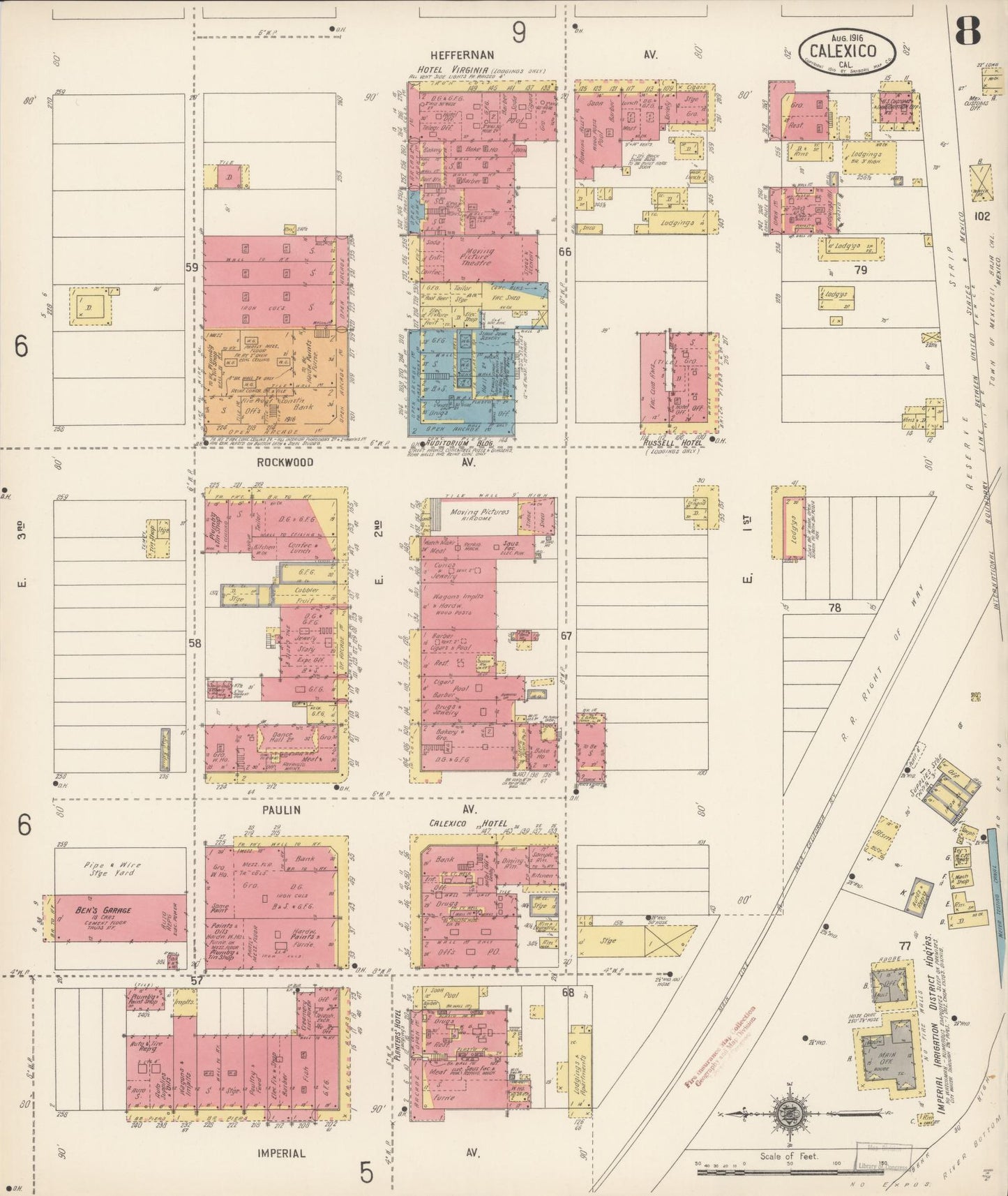 Sanborn Fire Insurance Map from Calexico, Imperial County, California (1916), Sheet #0008 - Complete Map Set gallery image, historic Sanborn map, vintage wall art, California California