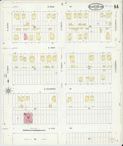Sanborn Fire Insurance Map from Grand Junction, Mesa County, Colorado (1907), Sheet #0014 - Complete Map Set gallery image, historic Sanborn map, vintage wall art, Colorado Colorado