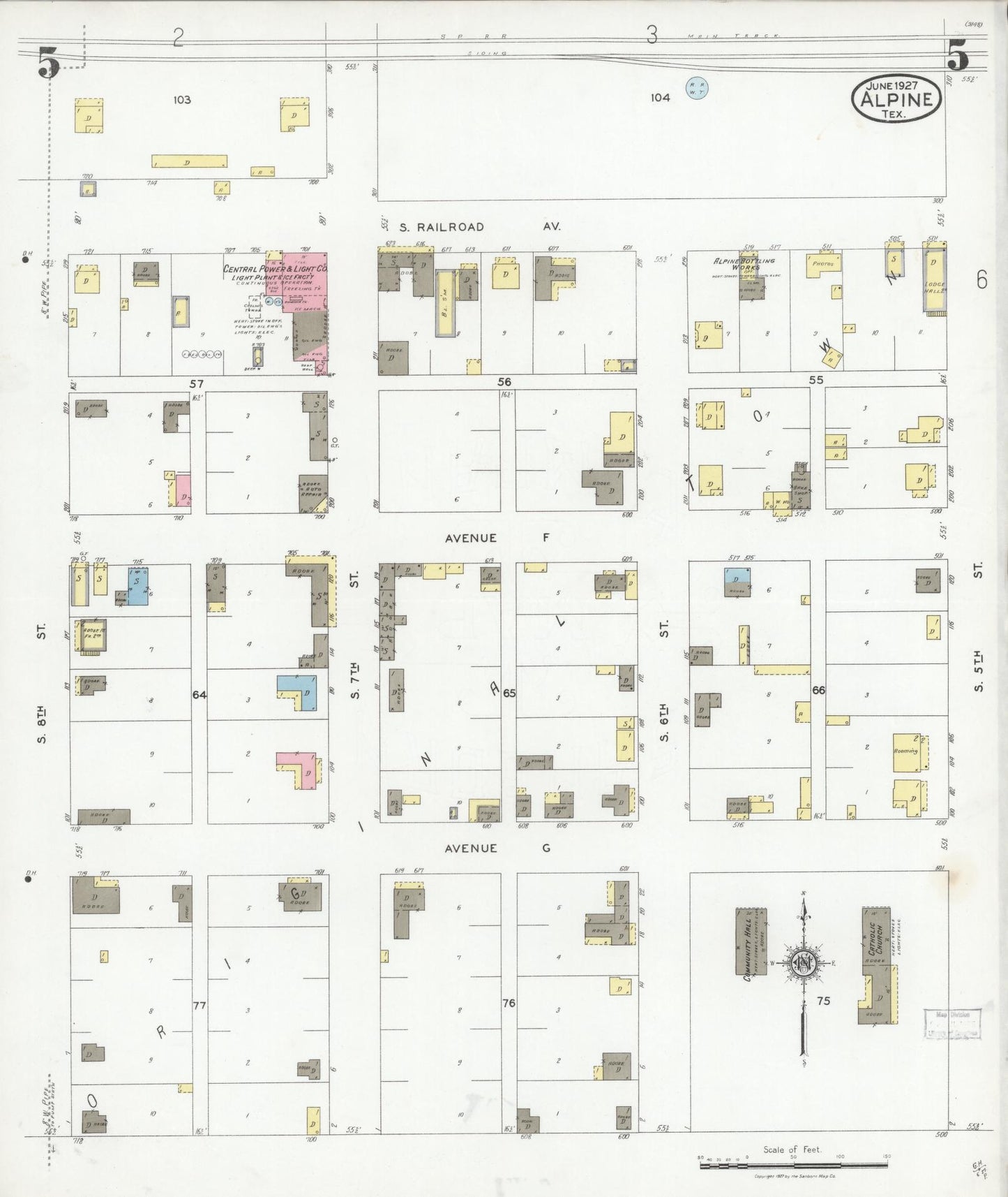 Sanborn Fire Insurance Map from Alpine, Brewster County, Texas (1927), Sheet #0005 - Historic Sanborn Fire Insurance Map Print, vintage old map wall art, antique decor, genealogy gift, Texas Texas map
