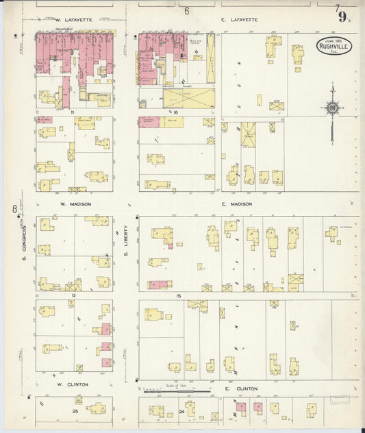 Sanborn Fire Insurance Map from Rushville, Schuyler County, Illinois (1913), Sheet #0009 - Historic Sanborn Fire Insurance Map Print, vintage old map wall art, antique decor, genealogy gift, Illinois Illinois map
