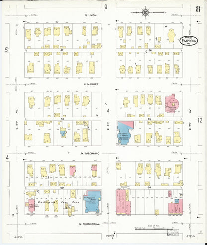 Sanborn Fire Insurance Map from Emporia, Lyon County, Kansas (1911), Sheet #0008 - Complete Map Set gallery image, historic Sanborn map, vintage wall art, Kansas Kansas
