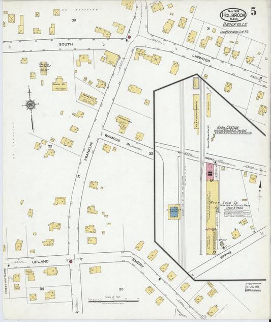 Sanborn Fire Insurance Map from Holbrook, Norfolk County, Massachusetts (1919), Sheet #0005 - Historic Sanborn Fire Insurance Map Print, vintage old map wall art, antique decor, genealogy gift, Massachusetts Massachusetts map