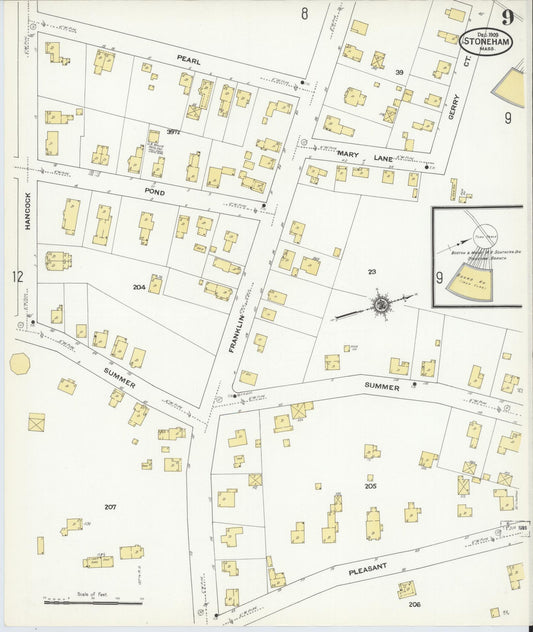 Sanborn Fire Insurance Map from Stoneham, Middlesex County, Massachusetts (1909), Sheet #0009 - Historic Sanborn Fire Insurance Map Print, vintage old map wall art, antique decor, genealogy gift, Massachusetts Massachusetts map