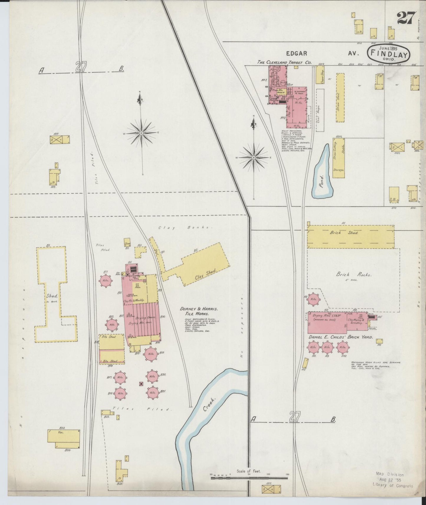 Sanborn Fire Insurance Map from Findlay, Hancock County, Ohio (1895), Sheet #0027 - Historic Sanborn Fire Insurance Map Print, vintage old map wall art, antique decor, genealogy gift, Ohio Ohio map