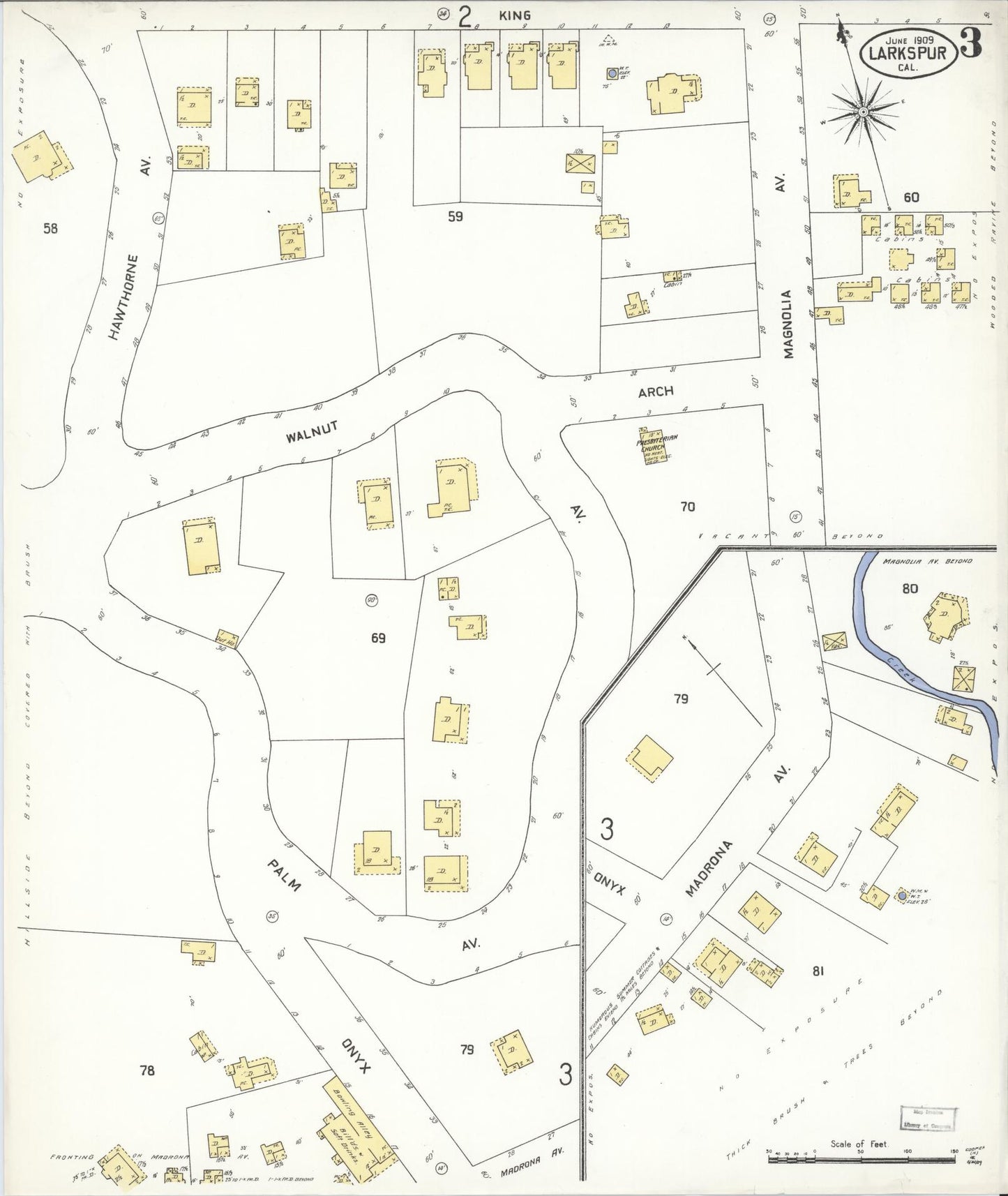 Sanborn Fire Insurance Map from Larkspur, Marin County, California (1909), Sheet #0003 - Historic Sanborn Fire Insurance Map Print, vintage old map wall art, antique decor, genealogy gift, California California map