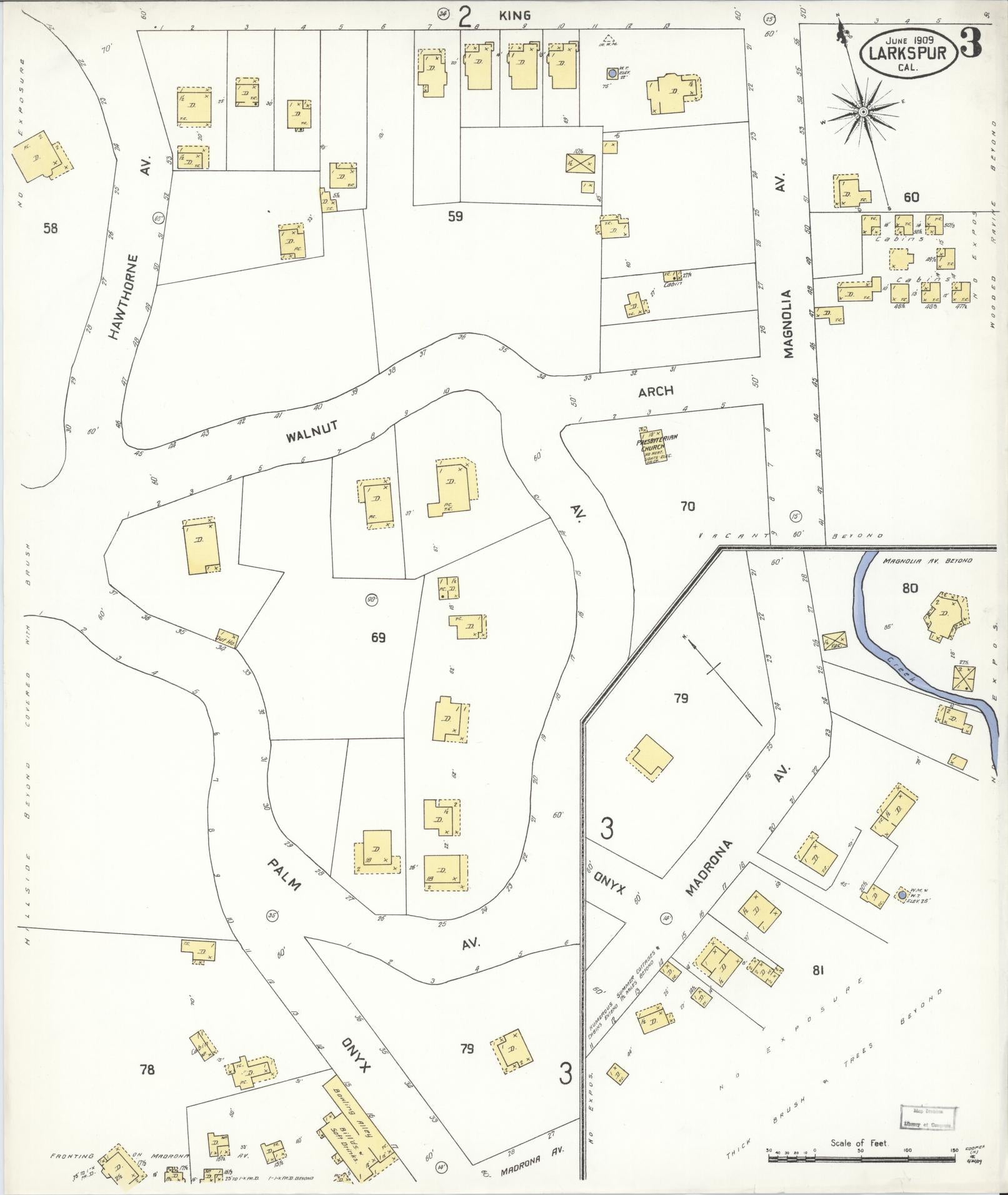 Sanborn Fire Insurance Map from Larkspur, Marin County, California (1909), Sheet #0003 - Historic Sanborn Fire Insurance Map Print, vintage old map wall art, antique decor, genealogy gift, California California map