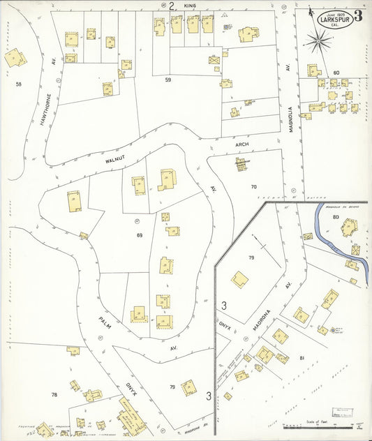 Sanborn Fire Insurance Map from Larkspur, Marin County, California (1909), Sheet #0003 - Historic Sanborn Fire Insurance Map Print, vintage old map wall art, antique decor, genealogy gift, California California map