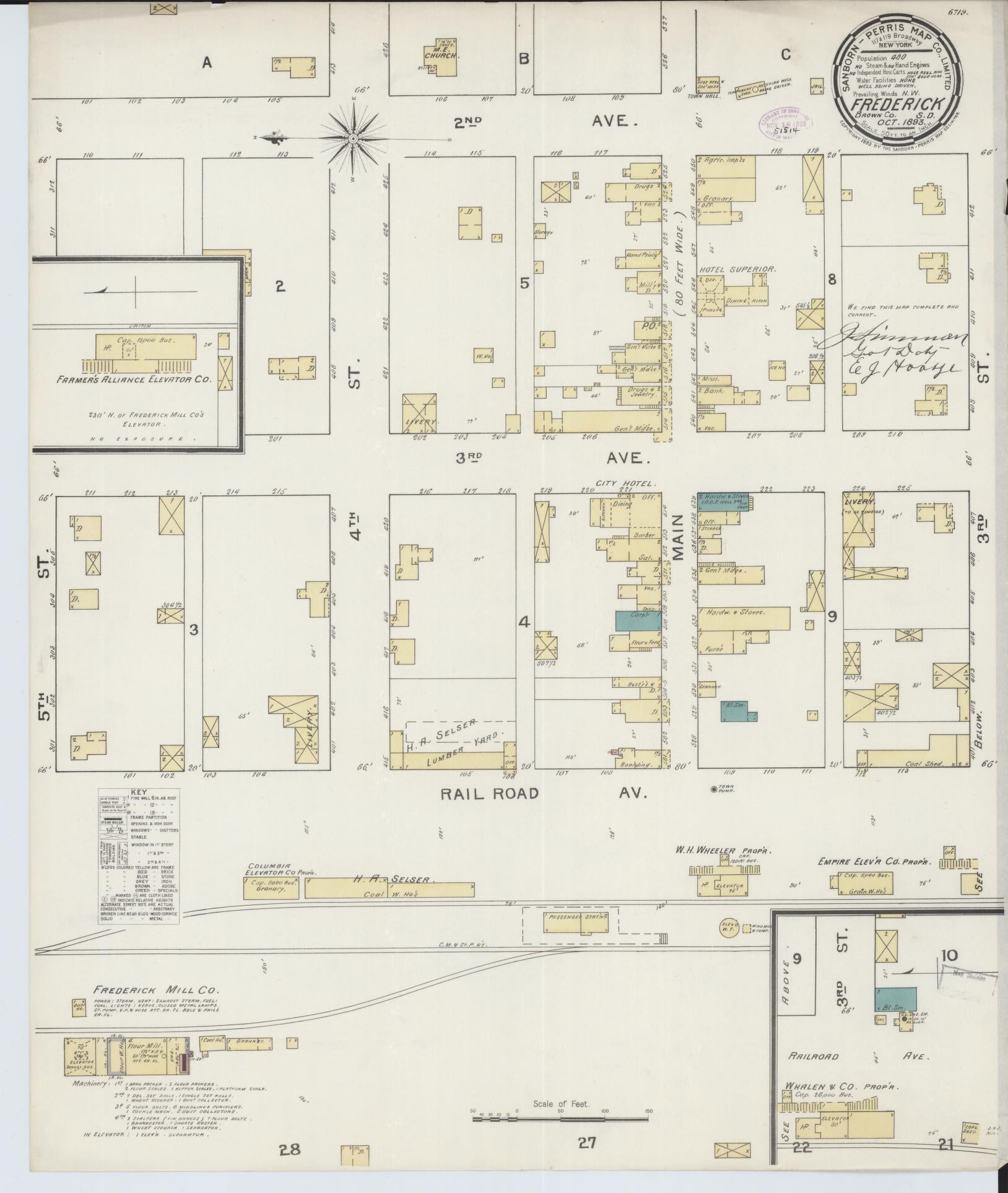 Sanborn Fire Insurance Map from Frederick, Brown County, South Dakota (1893), Sheet #0001 - Historic Sanborn Fire Insurance Map Print, vintage old map wall art, antique decor, genealogy gift, South Dakota South Dakota map