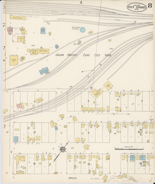 Sanborn Fire Insurance Map from Rock Springs, Sweetwater County, Wyoming (1912), Sheet #0008 - Historic Sanborn Fire Insurance Map Print, vintage old map wall art, antique decor, genealogy gift, Wyoming Wyoming map