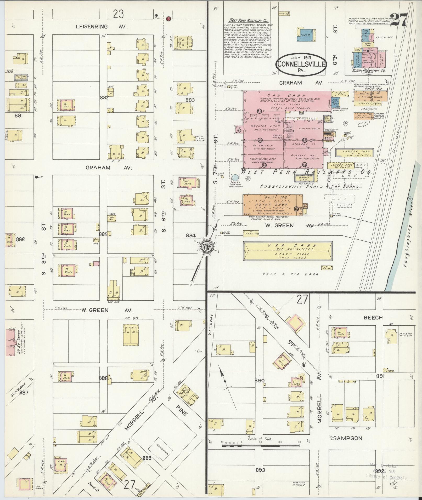Sanborn Fire Insurance Map from Connellsville, Fayette County, Pennsylvania (1914), Sheet #0027 - Historic Sanborn Fire Insurance Map Print, vintage old map wall art, antique decor, genealogy gift, Pennsylvania Pennsylvania map
