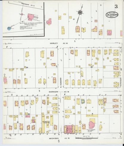 Sanborn Fire Insurance Map from Dearborn, Wayne County, Michigan (1919), Sheet #0003 - Historic Sanborn Fire Insurance Map Print, vintage old map wall art, antique decor, genealogy gift, Michigan Michigan map