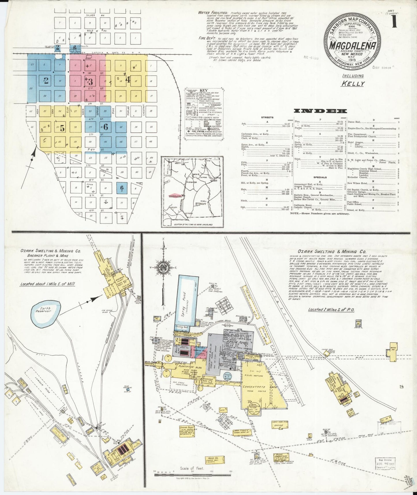 Sanborn Fire Insurance Map from Magdalena, Socorro County, New Mexico (1919), Sheet #0001 - Historic Sanborn Fire Insurance Map Print, vintage old map wall art, antique decor, genealogy gift, New Mexico New Mexico map