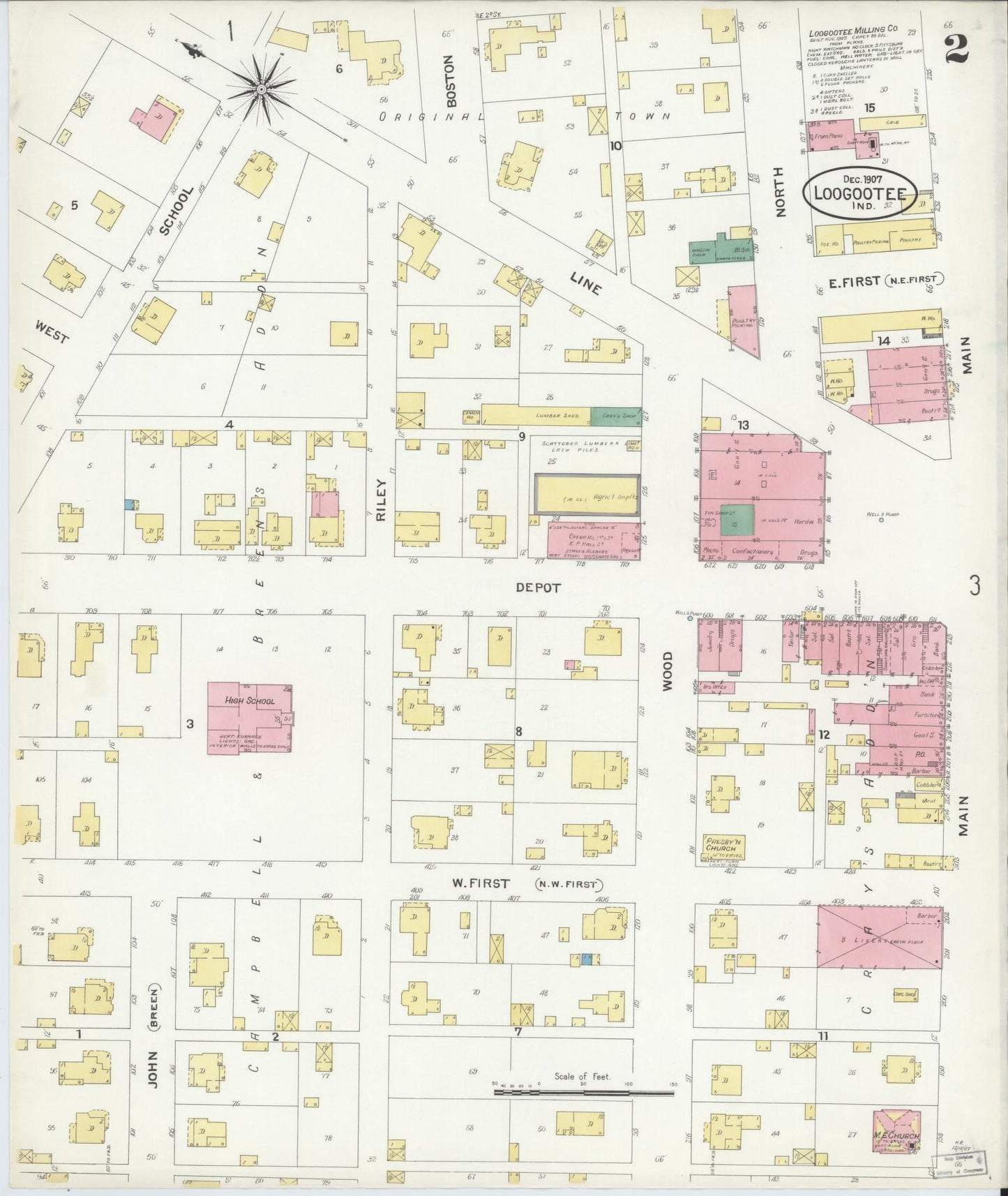 Sanborn Fire Insurance Map from Loogootee, Martin County, Indiana (1907), Sheet #0002 - Complete Map Set gallery image, historic Sanborn map, vintage wall art, Indiana Indiana