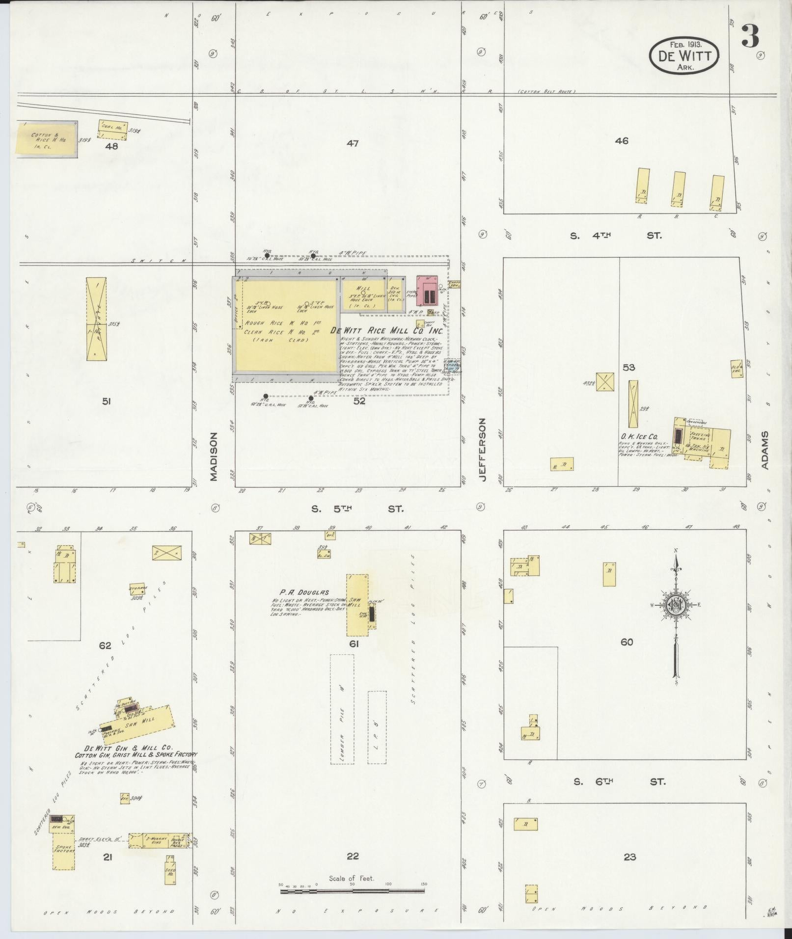 Sanborn Fire Insurance Map from De Witt, Arkansas County, Arkansas (1913), Sheet #0003 - Historic Sanborn Fire Insurance Map Print, vintage old map wall art, antique decor, genealogy gift, De Witt Arkansas map