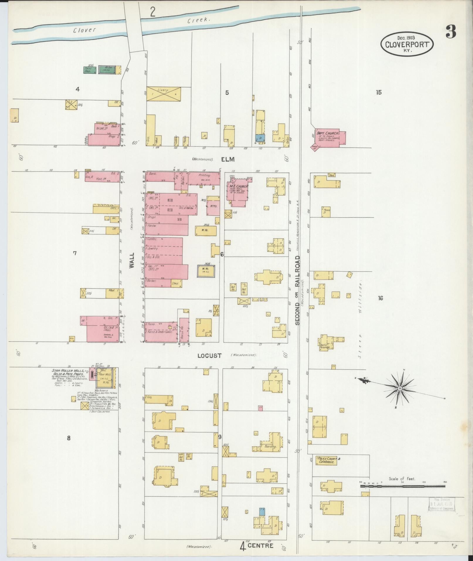 Sanborn Fire Insurance Map from Cloverport, Breckinridge County, Kentucky (1903), Sheet #0003 - Historic Sanborn Fire Insurance Map Print, vintage old map wall art, antique decor, genealogy gift, Kentucky Kentucky map