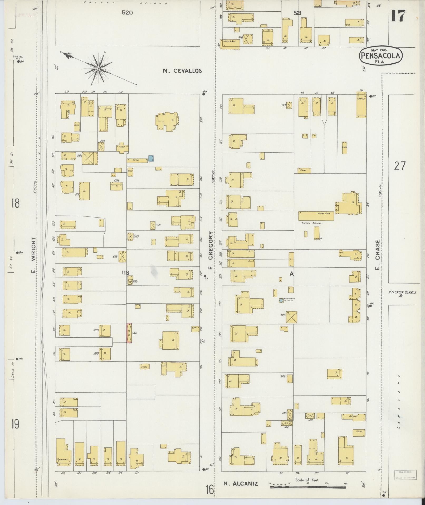 Sanborn Fire Insurance Map from Pensacola, Escambia County, Florida (1903), Sheet #0017 - Complete Map Set gallery image, historic Sanborn map, vintage wall art, Florida Florida