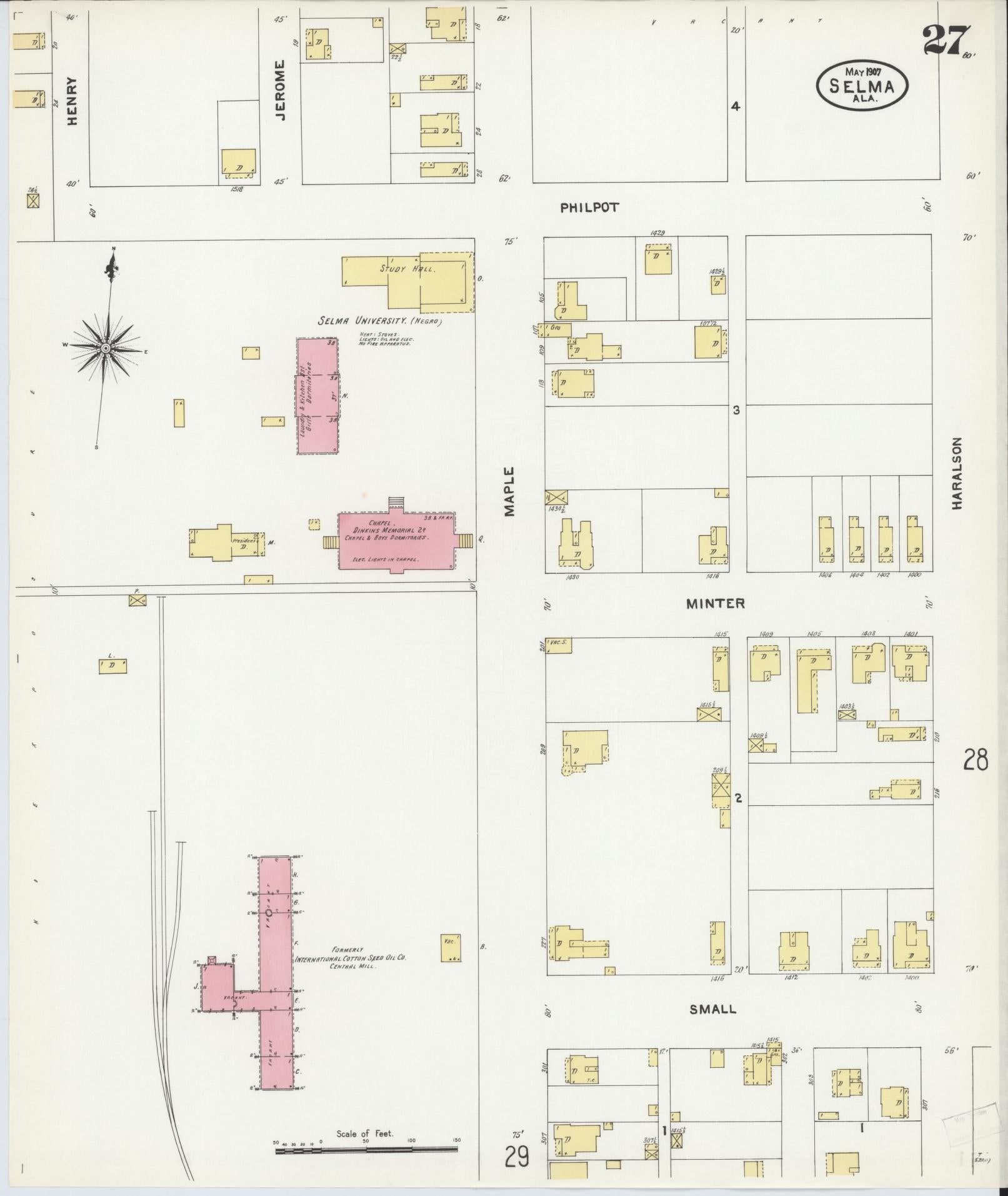 Sanborn Fire Insurance Map from Selma, Dallas County, Alabama (1907), Sheet #0027 - Complete Map Set gallery image, historic Sanborn map, vintage wall art, Alabama Alabama