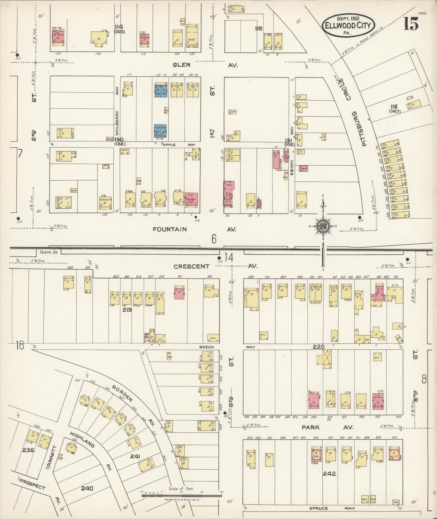 Sanborn Fire Insurance Map from Ellwood City, Lawrence County, Pennsylvania (1921), Sheet #0015 - Historic Sanborn Fire Insurance Map Print, vintage old map wall art, antique decor, genealogy gift, Pennsylvania Pennsylvania map
