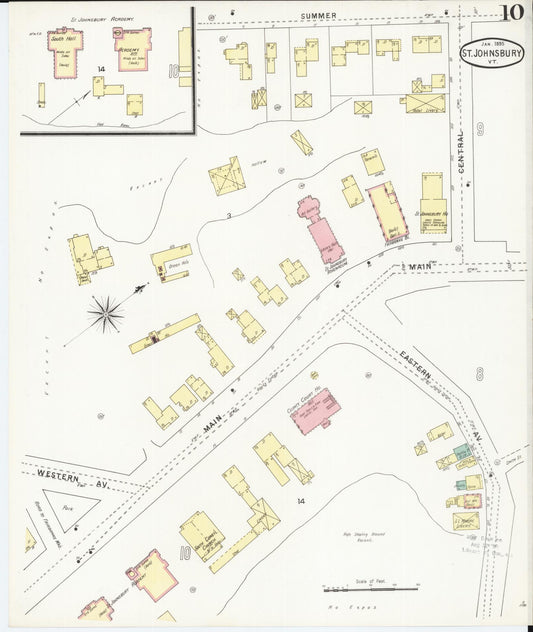 Sanborn Fire Insurance Map from Saint Johnsbury, Caledonia County, Vermont (1895), Sheet #0010 - Historic Sanborn Fire Insurance Map Print, vintage old map wall art, antique decor, genealogy gift, Vermont Vermont map