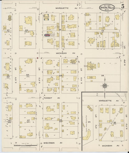 Sanborn Fire Insurance Map from Crystal Falls, Iron County, Michigan (1922), Sheet #0005 - Historic Sanborn Fire Insurance Map Print, vintage old map wall art, antique decor, genealogy gift, Michigan Michigan map