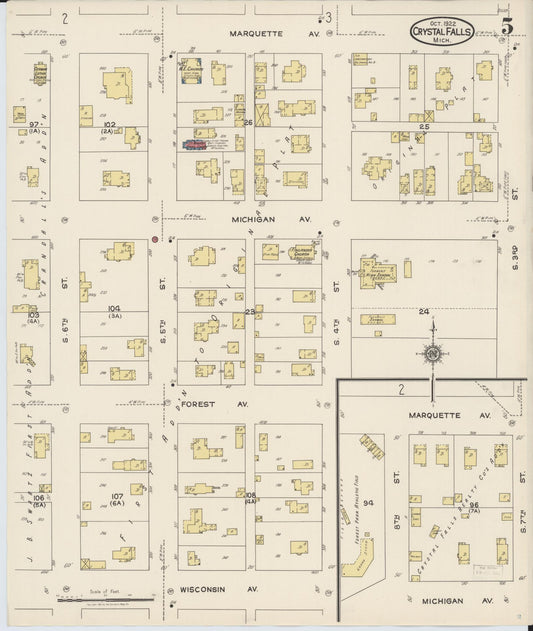 Sanborn Fire Insurance Map from Crystal Falls, Iron County, Michigan (1922), Sheet #0005 - Historic Sanborn Fire Insurance Map Print, vintage old map wall art, antique decor, genealogy gift, Michigan Michigan map