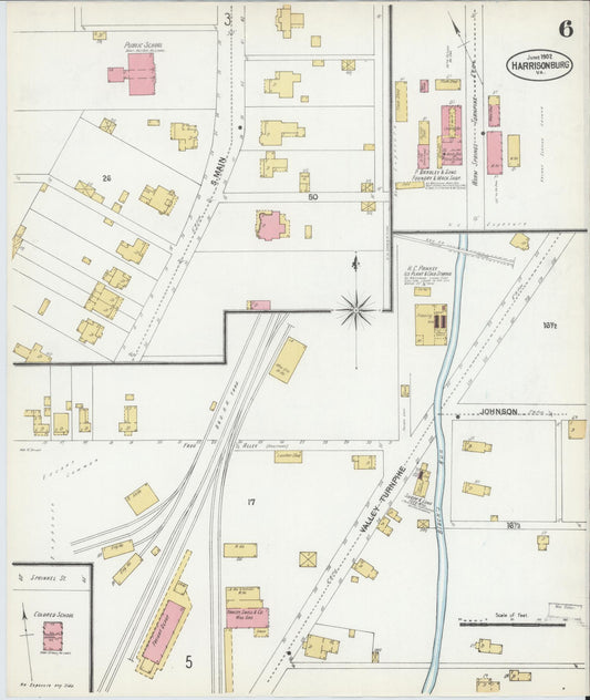 Sanborn Fire Insurance Map from Harrisonburg, Independent Cities, Virginia (1902), Sheet #0006 - Historic Sanborn Fire Insurance Map Print, vintage old map wall art, antique decor, genealogy gift, Virginia Virginia map