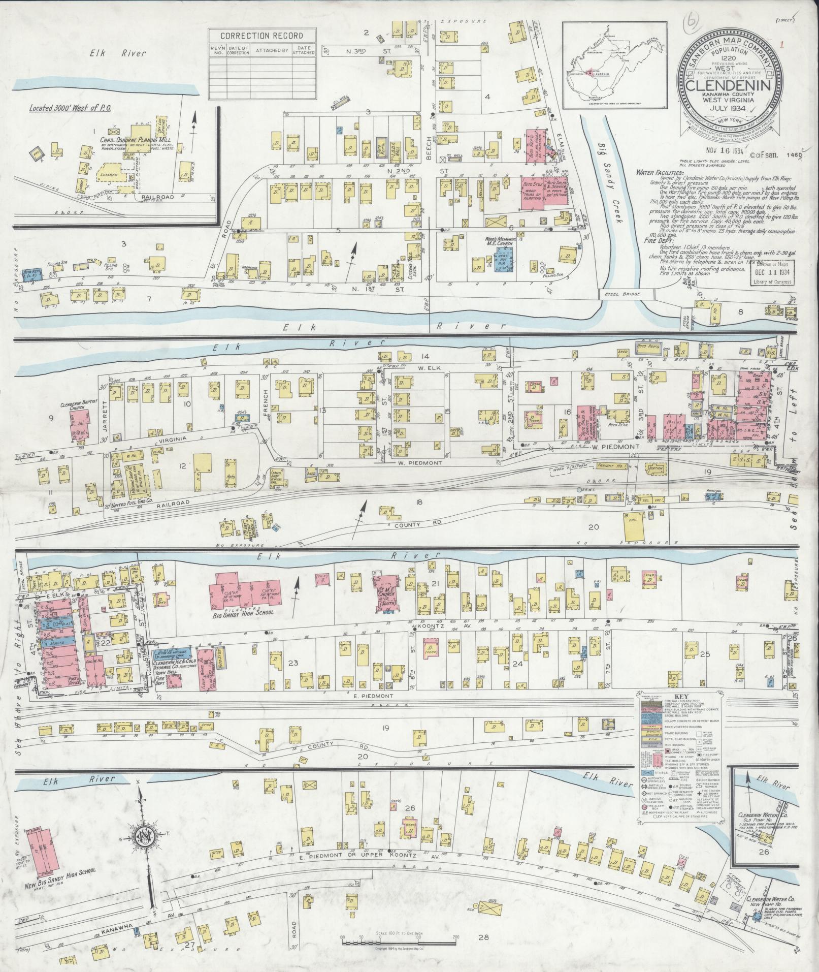 Sanborn Fire Insurance Map from Clendenin, Kanawha County, West Virginia. (1934) – Historic Sanborn Fire Insurance Map Print