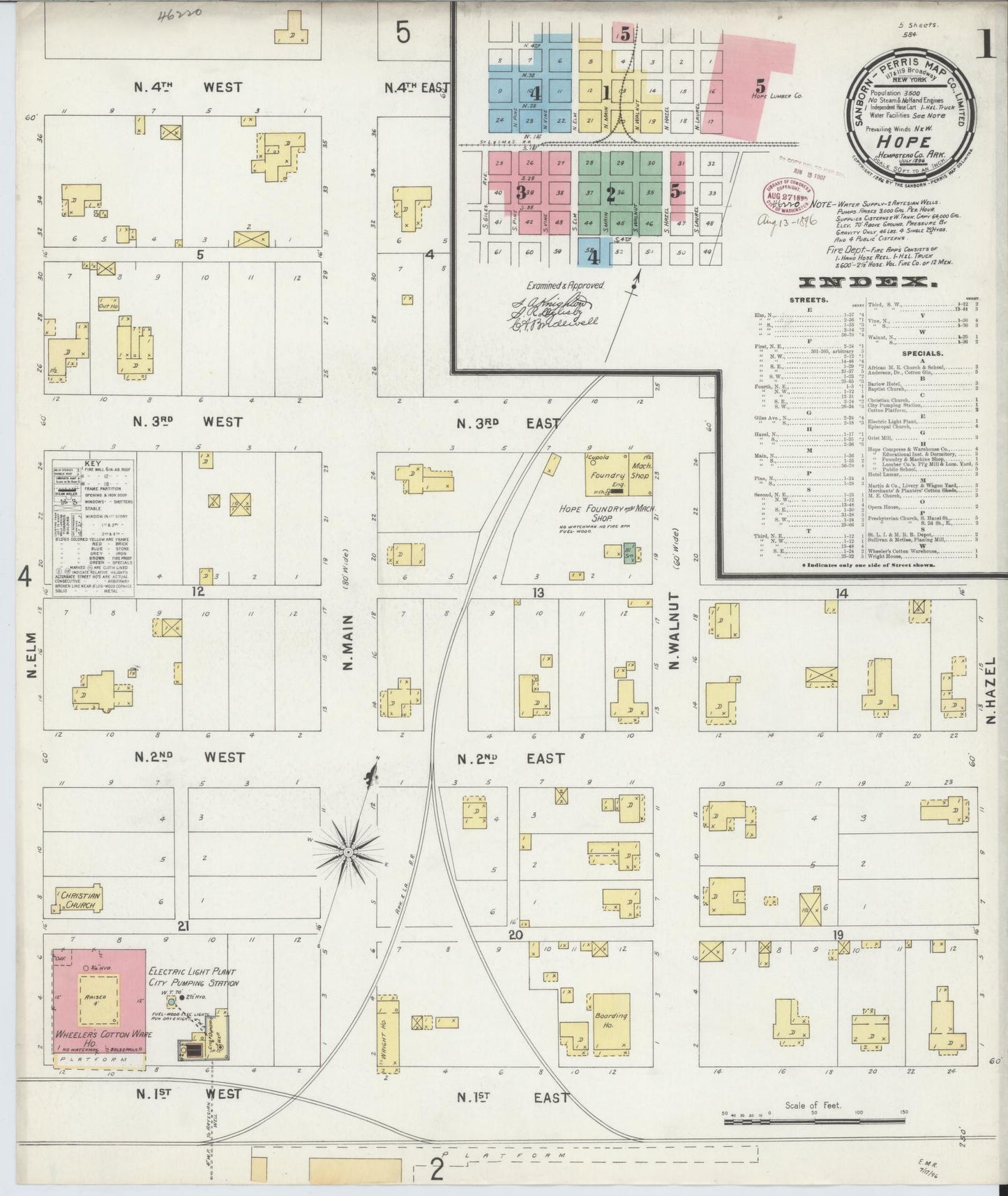 Sanborn Fire Insurance Map from Hope, Hempstead County, Arkansas. (1896) – Historic Sanborn Fire Insurance Map Print