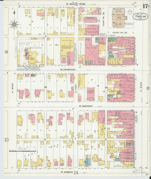 Sanborn Fire Insurance Map from Findlay, Hancock County, Ohio (1901), Sheet #0017 - Historic Sanborn Fire Insurance Map Print, vintage old map wall art, antique decor, genealogy gift, Ohio Ohio map