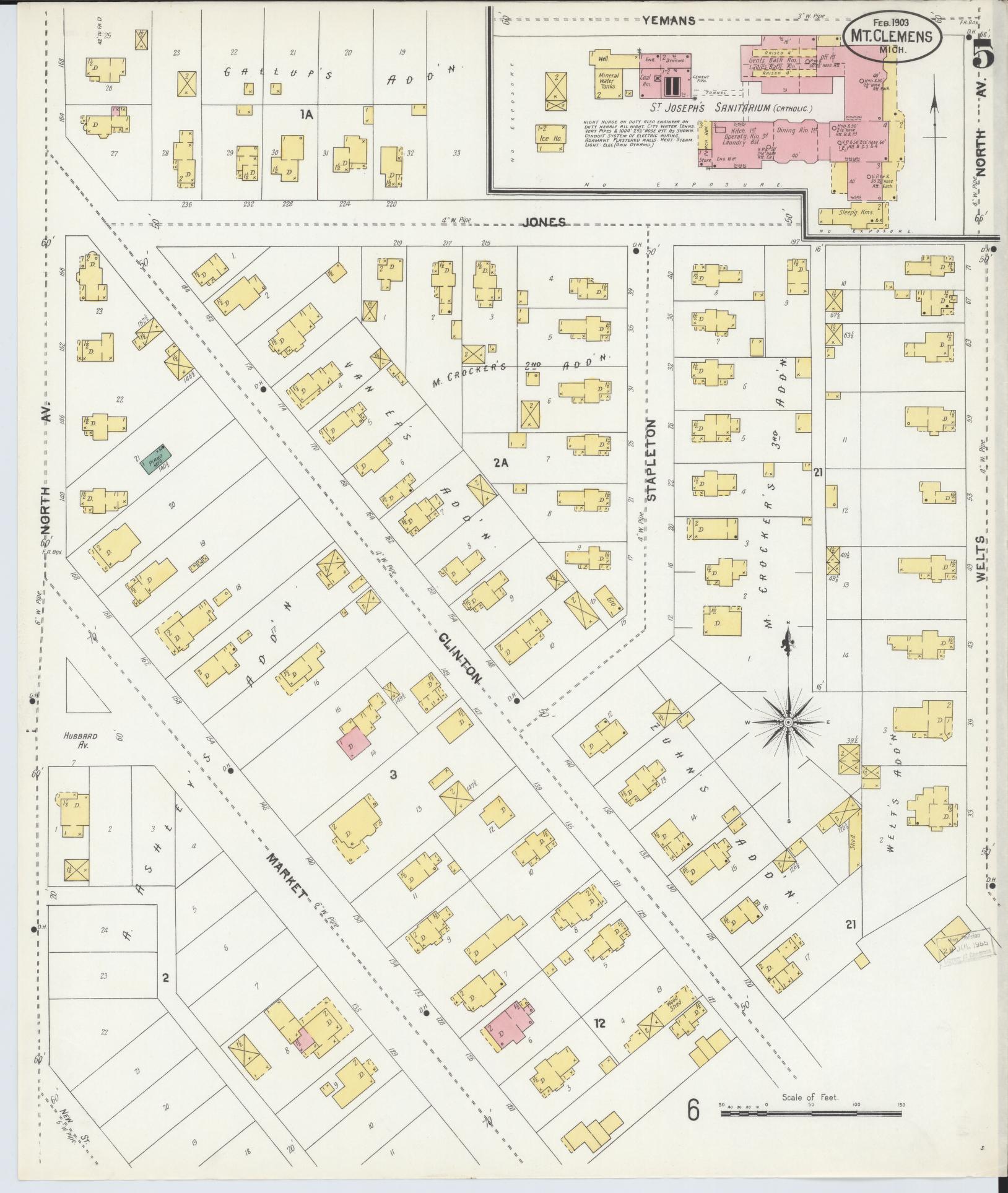 Sanborn Fire Insurance Map from Mount Clemens, Macomb County, Michigan (1903), Sheet #0005 - Complete Map Set gallery image, historic Sanborn map, vintage wall art, Michigan Michigan
