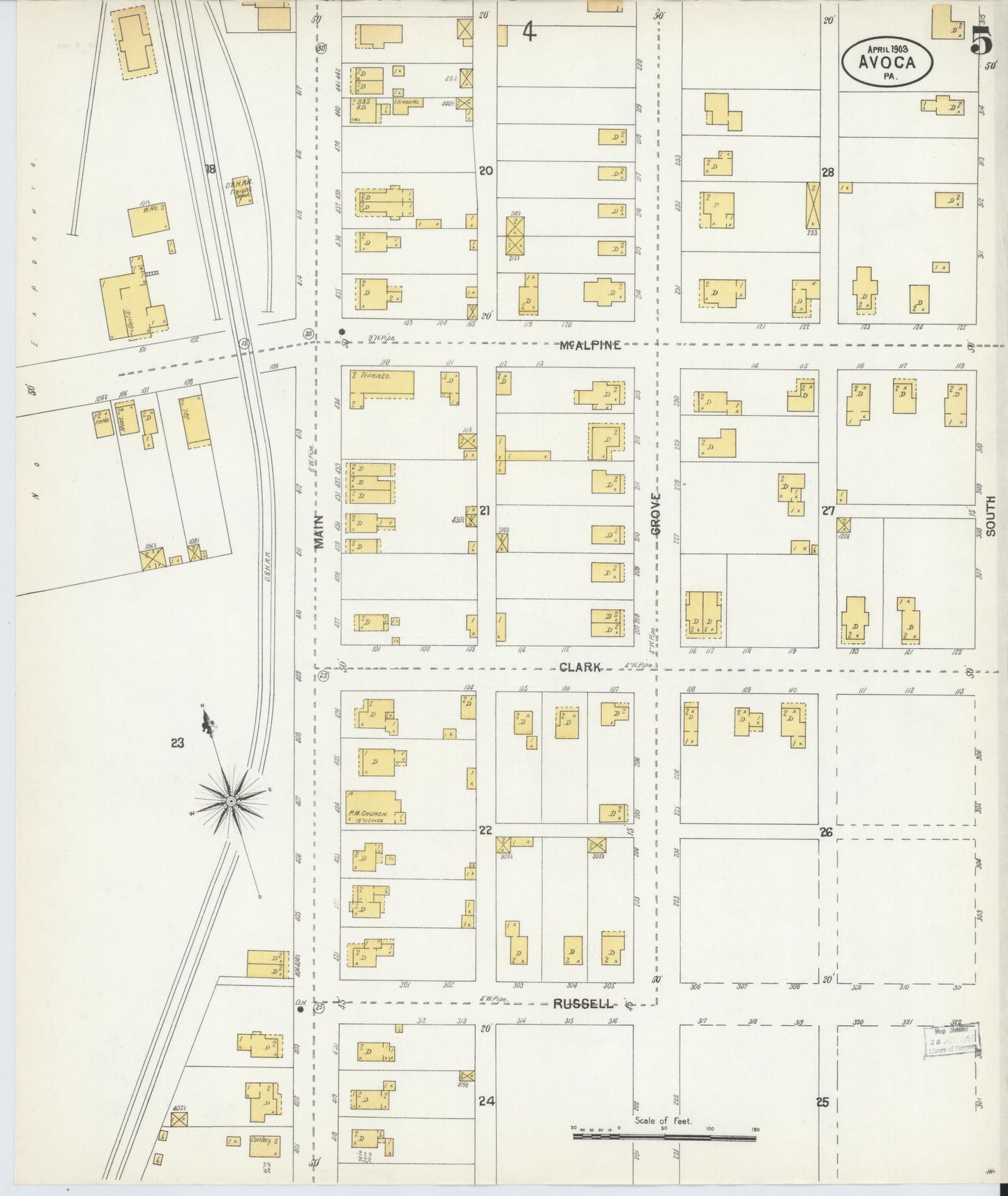 Sanborn Fire Insurance Map from Avoca, Luzerne County, Pennsylvania (1903), Sheet #0005 - Historic Sanborn Fire Insurance Map Print, vintage old map wall art, antique decor, genealogy gift, Pennsylvania Pennsylvania map