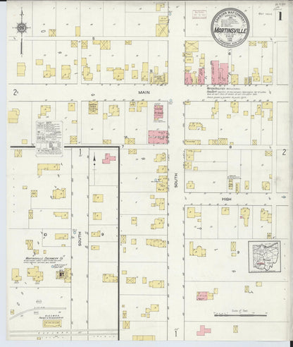 Sanborn Fire Insurance Map from Martinsville, Clinton County, Ohio (1915), Sheet #0001 - Historic Sanborn Fire Insurance Map Print, vintage old map wall art, antique decor, genealogy gift, Ohio Ohio map