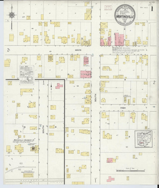 Sanborn Fire Insurance Map from Martinsville, Clinton County, Ohio (1915), Sheet #0001 - Historic Sanborn Fire Insurance Map Print, vintage old map wall art, antique decor, genealogy gift, Ohio Ohio map