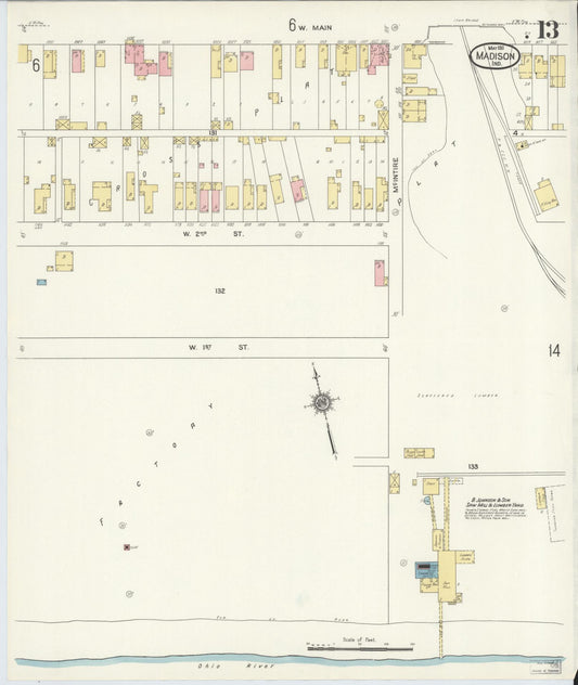 Sanborn Fire Insurance Map from Madison, Jefferson County, Indiana (1911), Sheet #0013 - Historic Sanborn Fire Insurance Map Print, vintage old map wall art, antique decor, genealogy gift, Indiana Indiana map