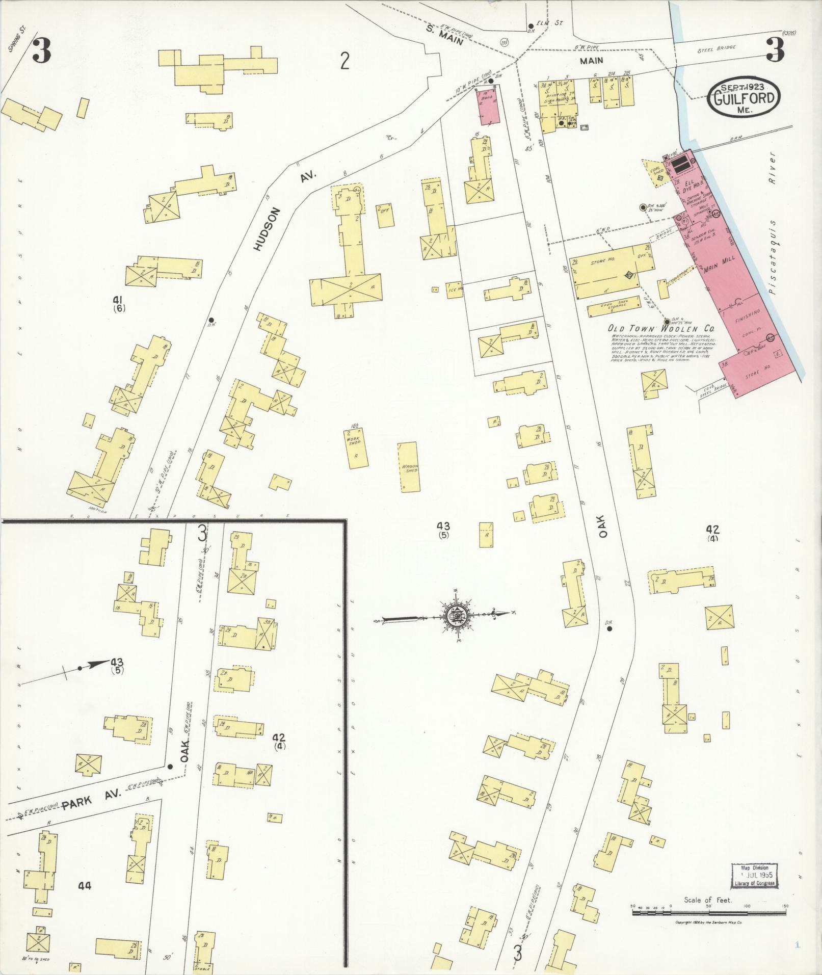 Sanborn Fire Insurance Map from Guilford, Piscataquis County, Maine (1923), Sheet #0003 - Historic Sanborn Fire Insurance Map Print, vintage old map wall art, antique decor, genealogy gift, Maine Maine map