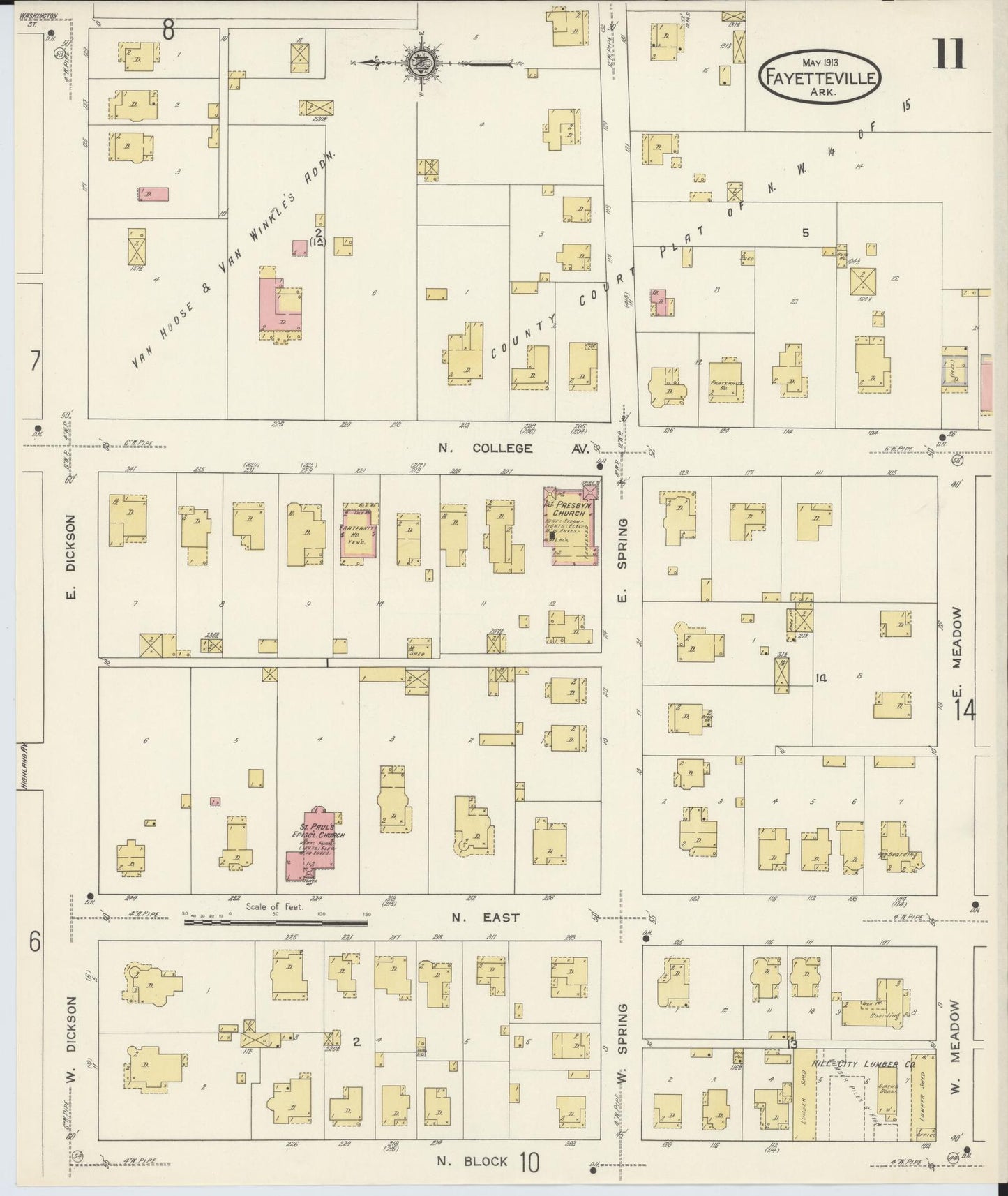 Sanborn Fire Insurance Map from Fayetteville, Washington County, Arkansas (1913), Sheet #0011 - Complete Map Set gallery image, historic Sanborn map, vintage wall art, Arkansas Arkansas