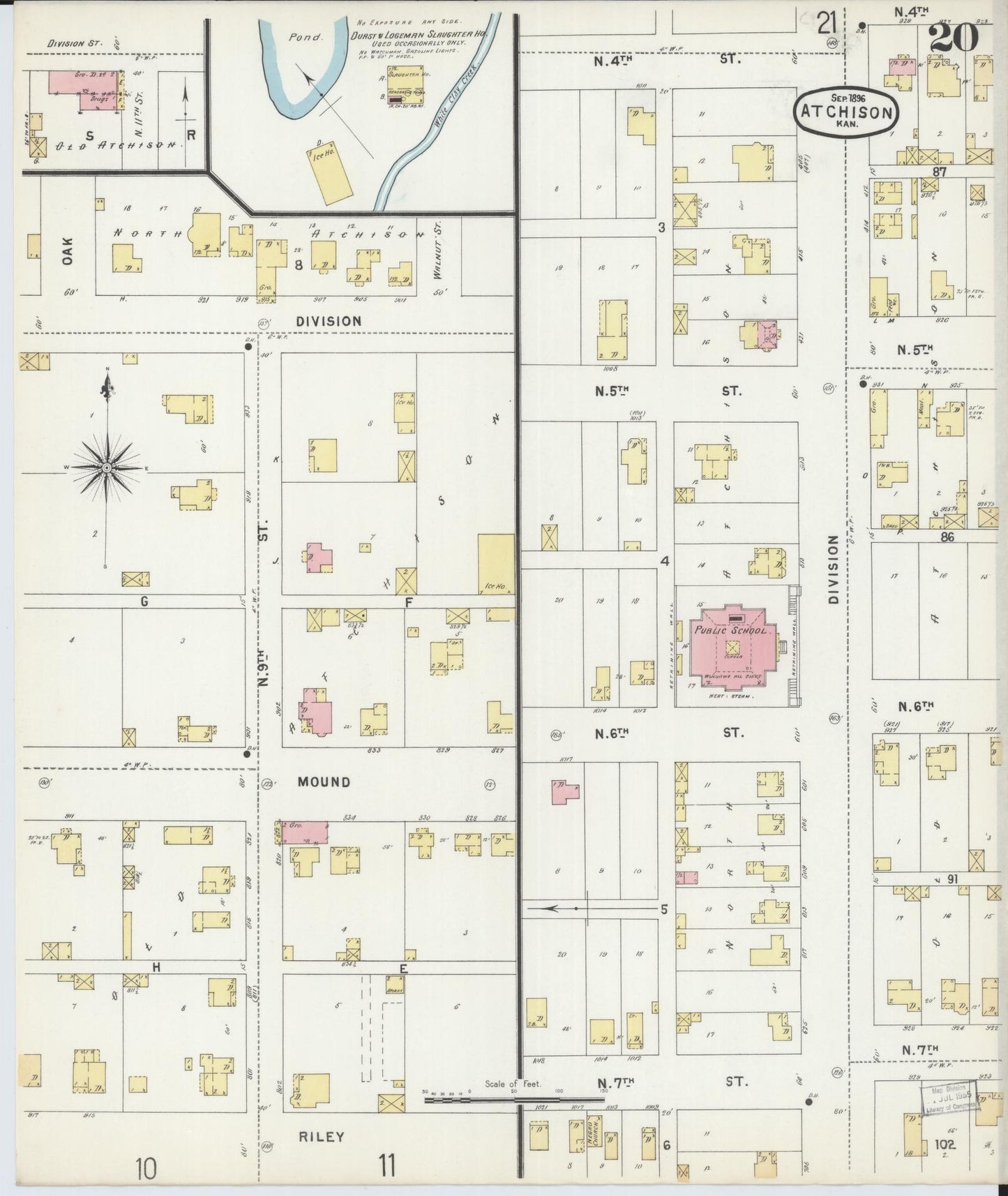 Sanborn Fire Insurance Map from Atchison, Atchison County, Kansas (1896), Sheet #0020 - Complete Map Set gallery image, historic Sanborn map, vintage wall art, Kansas Kansas