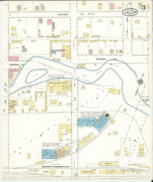 Sanborn Fire Insurance Map from Gallup, Mckinley County, New Mexico (1916), Sheet #0003 - Historic Sanborn Fire Insurance Map Print, vintage old map wall art, antique decor, genealogy gift, New Mexico New Mexico map