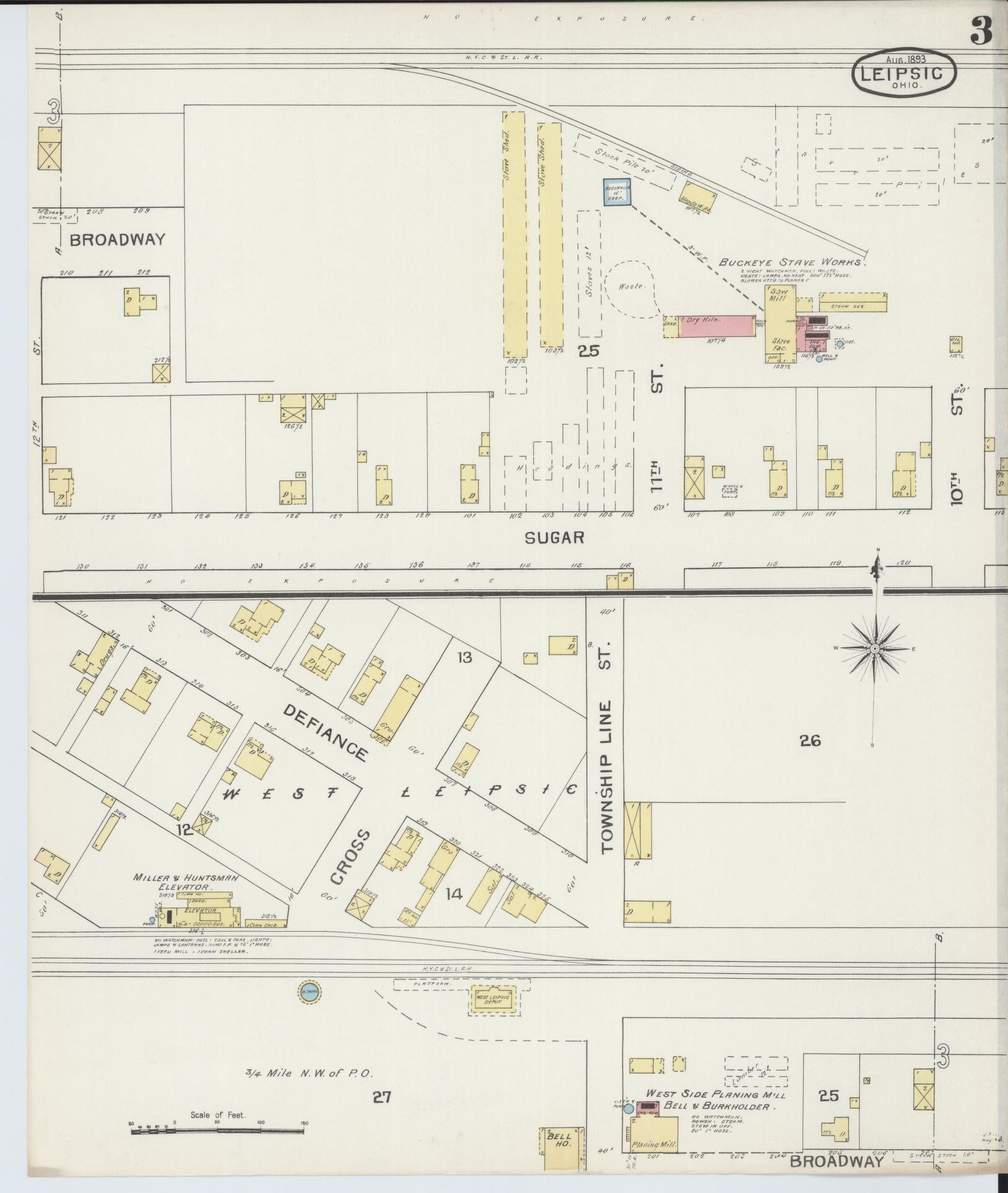 Sanborn Fire Insurance Map from Leipsic, Putnam County, Ohio (1893), Sheet #0003 - Historic Sanborn Fire Insurance Map Print, vintage old map wall art, antique decor, genealogy gift, Ohio Ohio map